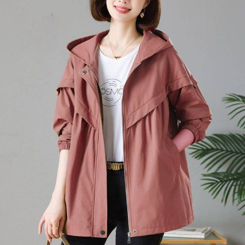Casual Versatile Plus Size Loose Hooded Mid-length Jacket