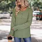Crew Neck Casual Green Button Jacquard Sweater