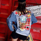 Abstract Print Long-sleeved Denim Jacket