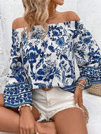 Women's Off-shoulder Shoulder-baring Floral Print T-shirt Top