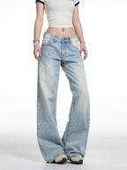 American Retro Washed Wide Leg Jeans Women's Low Waist Loose Straight