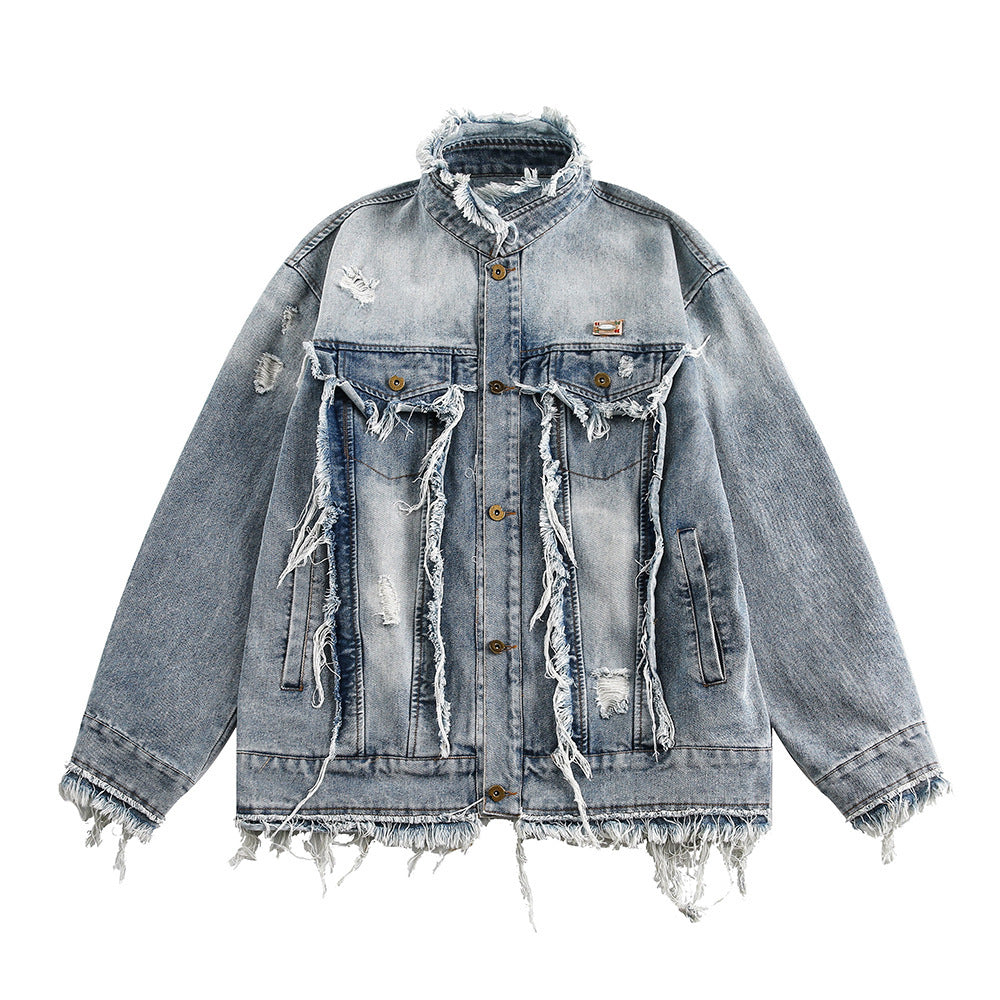 Punk Old Wash Cat Beard Denim Jacket