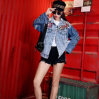 Abstract Print Long-sleeved Denim Jacket