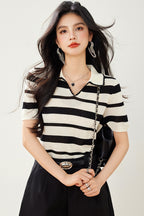 Abstract Knitted Puff Sleeve Top Women