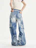 American Retro Sweet Cool Printed Wide-leg Jeans Women's Loose Slimming