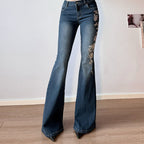 Women's Rose Embroidered Flared Jeans