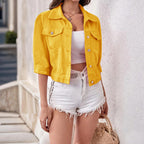 Women's Colorful 34 Sleeve Denim Jacket Coat